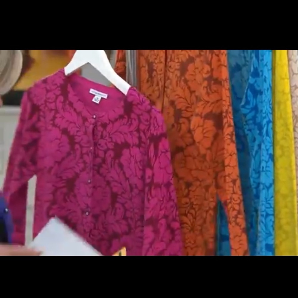 Isaac Mizrahi Live! Damask Print Crew Neck Cardigan A218801 3X Vintage Deadstock